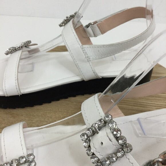 Schutz Womens Ruth Leather Crystal Buckle Platform Strappy Sandals White 8.5B - Picture 10 of 16